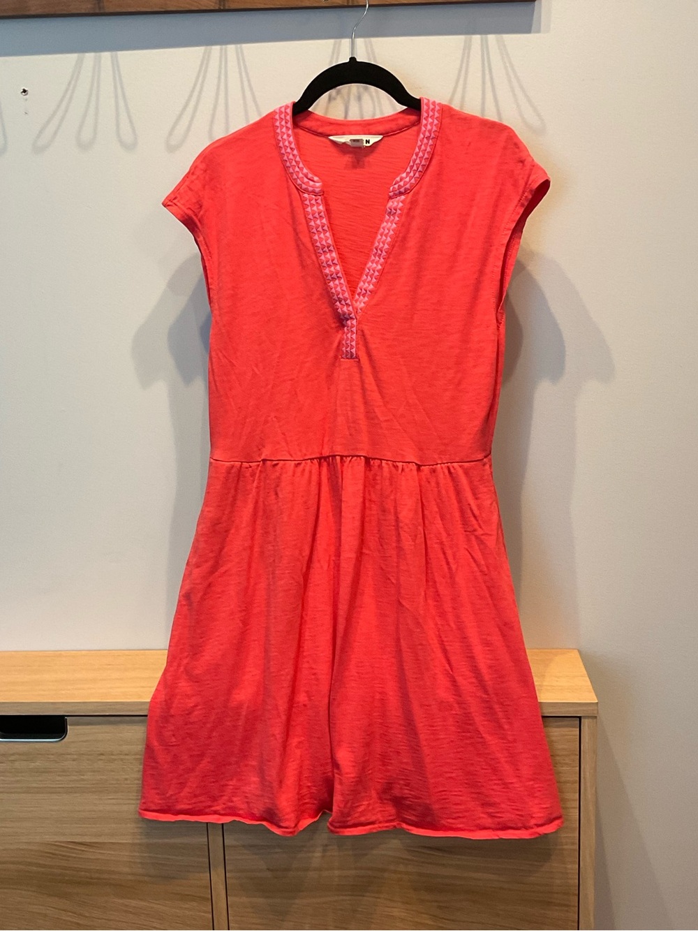 Boden Coral-Red Knit Girls' Dress with Pink Trim